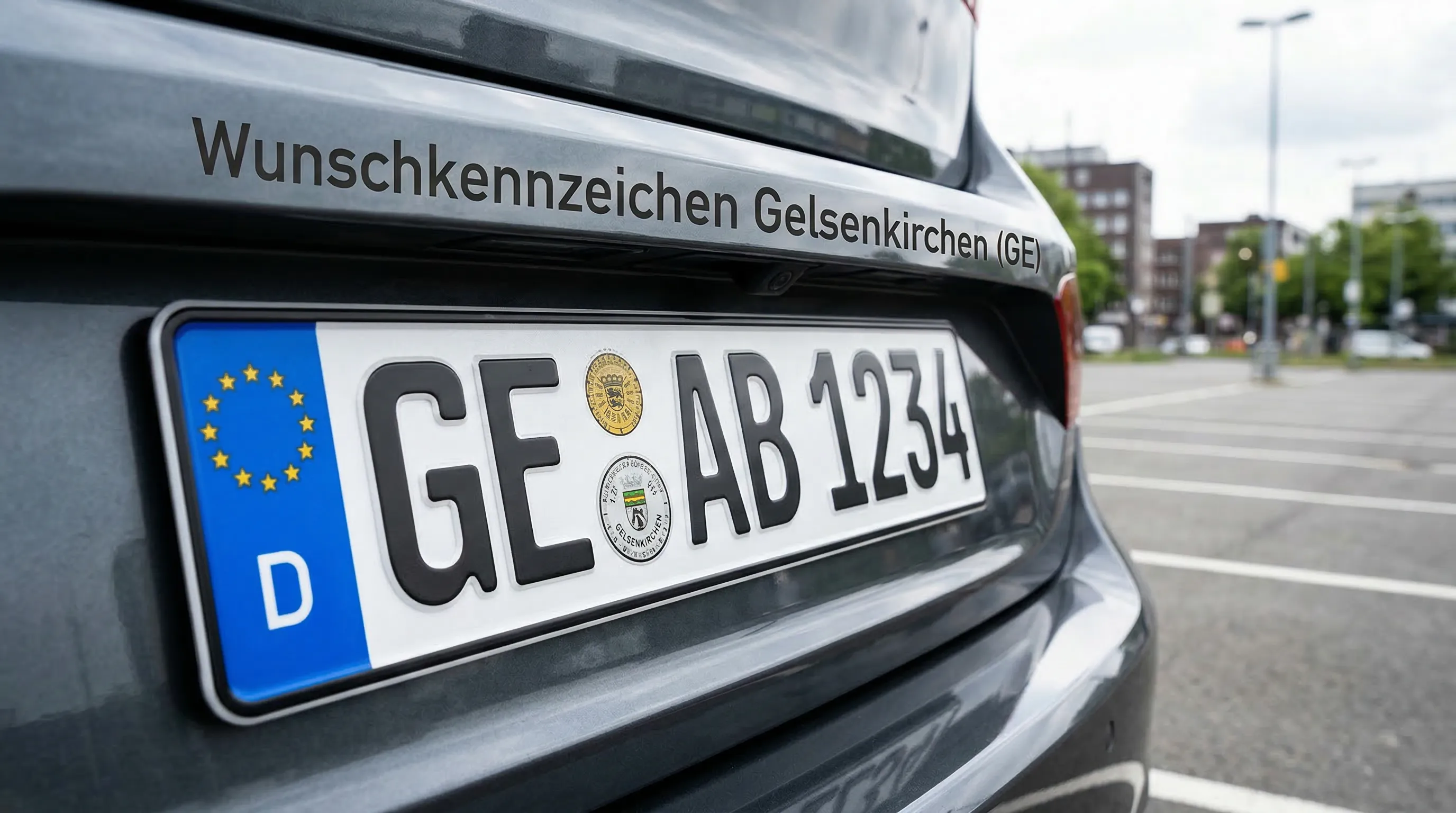 German license plate with GE prefix for Gelsenkirchen and title above